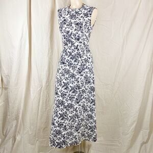 Vintage 60s Black White Strawberry Floral High Neck Novelty Summer Maxi Dress